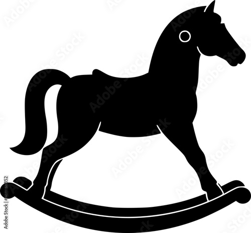 rocking horse, black and white, flat style, minimalist, silhouette, simple, elegant, clean, vector illustration