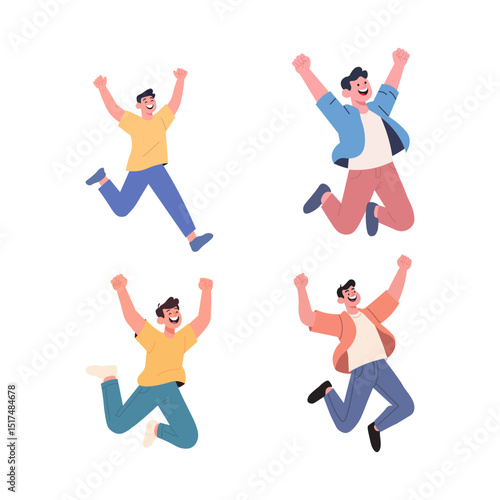 joyful men jumping in celebration, expressing exuberant happiness.