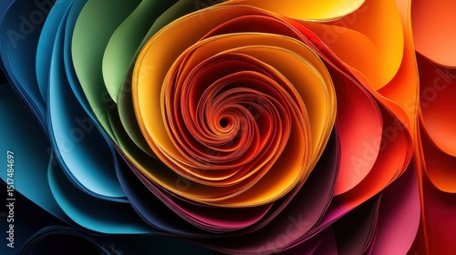 Vibrant multicolored abstract spiral with folded paper layers