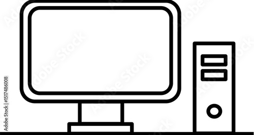 シンプルな線画のデスクトップパソコンイラストデザイン｜パソコン,テクノロジー,デバイス