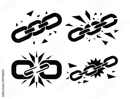 Broken Chain Icon Set Vector Symbols of Link Breakage and Disconnection