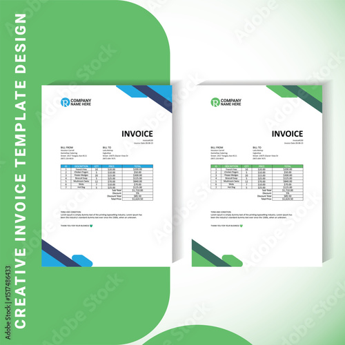 Modern Clean Invoice Template Design – A4 Printable & Editable Format