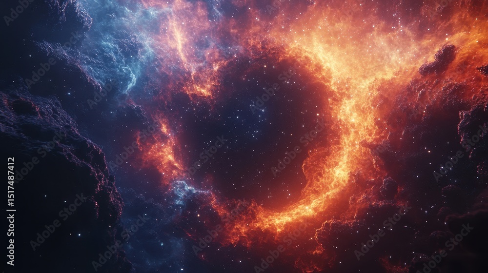 Fototapeta premium Vivid cosmic nebula surrounding starry void in deep space