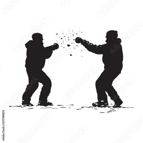 Snowball fight a simple minimal silhouette