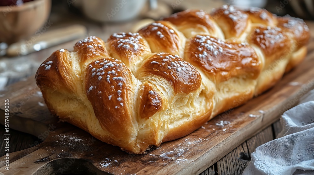 A timeless bakery where golden croissants rest on delicate lace doilies A timeless bakery where golden croissants rest on delicate lace doilies