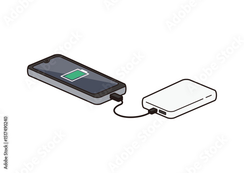 充電中のモバイルバッテリー　フル充電のイラスト
