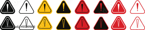 Warning danger triangle icon set set. Vector collection isolated on transparent background hazardous apps and website material symbol in trendy style. Globally harmonized system all classes caution