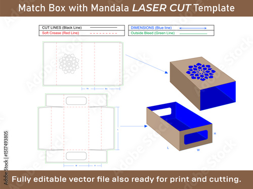 Mandala Pattern Dieline Template in Match Box or Shoe Box