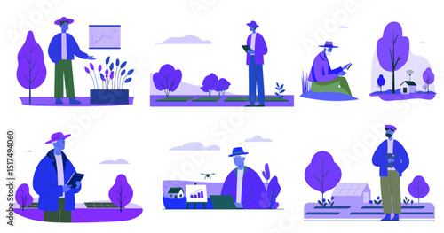 Smart Farming Characters in flat vector style perfect for agritech content and modern agriculture themes