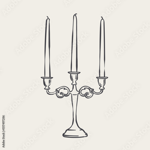 Vintage candle holder in contemporary line art style.
