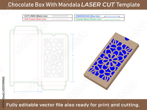 Chocolate Box Dieline Template With Mandala Laser Cut