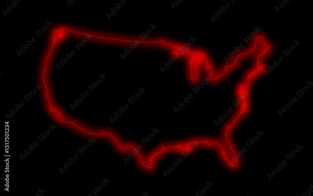 United States map glowing neon lamp sign. United States map glowing neon lamp sign.