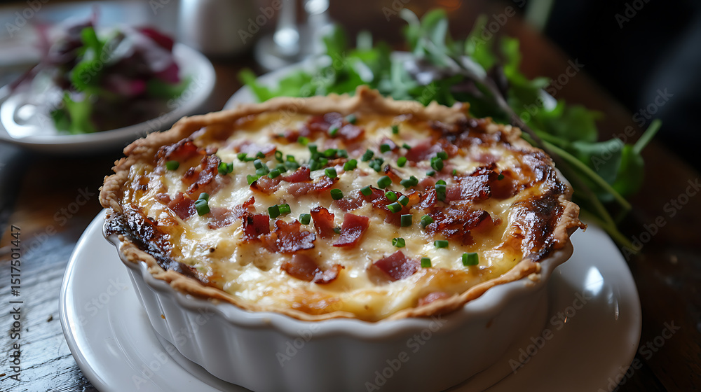 Quiche with Bacon and Herbs Served in a Ceramic Dish Quiche with Bacon and Herbs Served in a Ceramic Dish