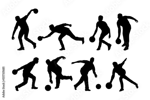 bowling silhouette sport action vector set