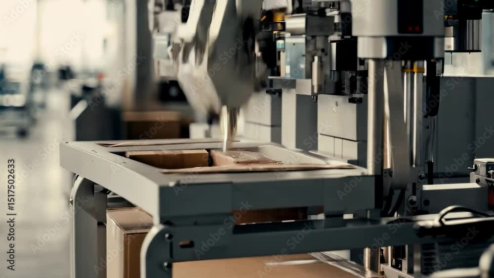 A machine moving through a factory, working on boxes. A machine moving through a factory, working on boxes.