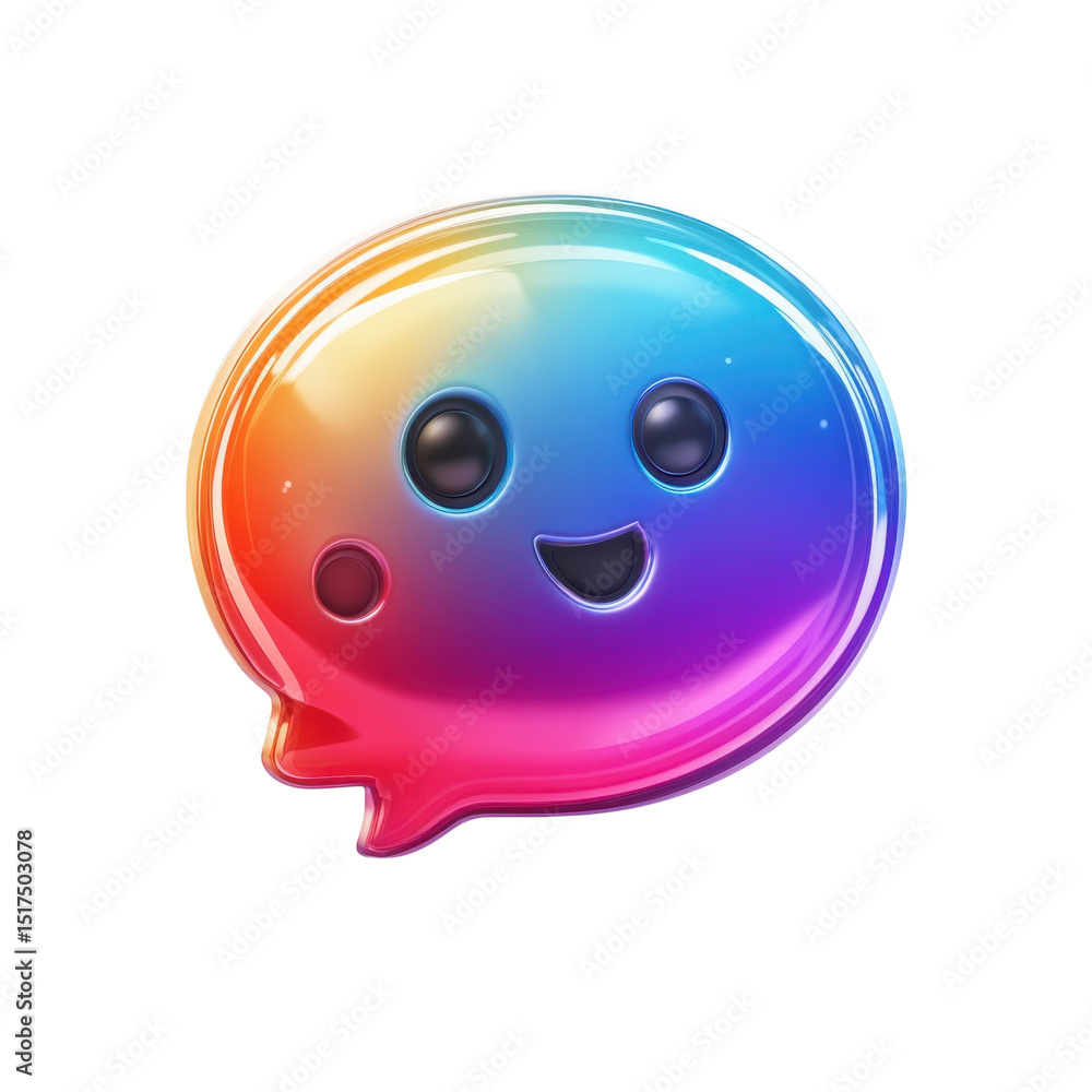 Fototapeta premium A whimsical rainbow gradient speech bubble character exuding joy and on transparent background