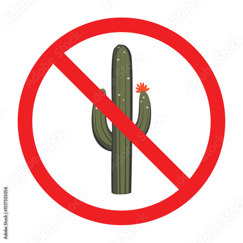 Forbidden sign with cactus tree icon, no cactus allowed sign, cactus prohibition sign, do not plant cactus
