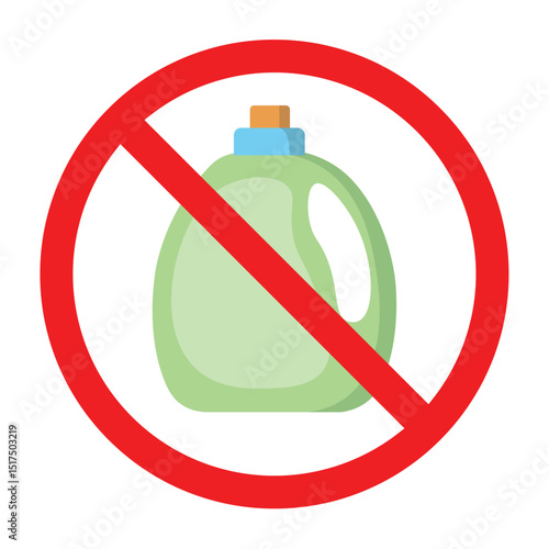 Forbidden sign with fabric softener icon, no fabric softener allowed sign, fabric softener prohibition sign, do not use laundry washing liquid symbol