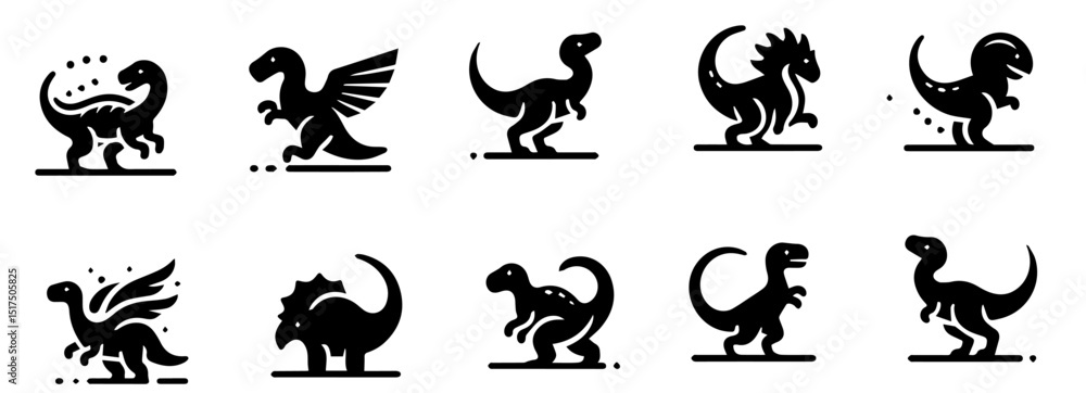 Naklejka premium black dinosaur silhouettes, dinosaur logo icon