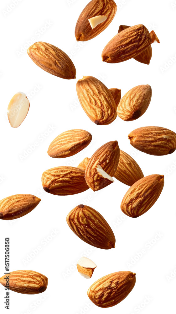 Obraz premium Almendras flotando sin fondo para diseño gráfico PNG