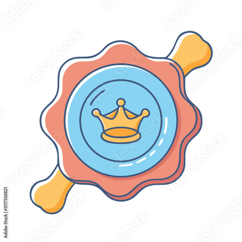 Illustration of a royal wax seal badge with a crown insignia inside
