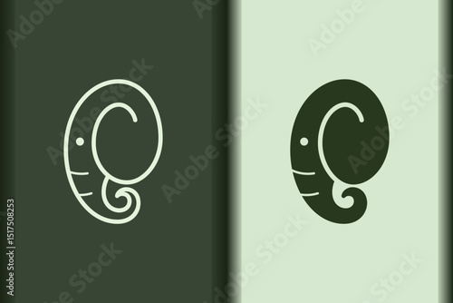 Vector of elephant logo design curve linear and silhouette icon minimal style. Creative simple animal on green background for artwork. Modern flat icon elephant head shape graphic illustration.