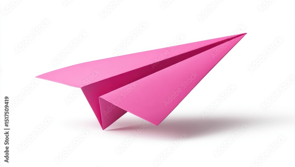 Fototapeta premium Pink paper airplane, angled flight, studio shot