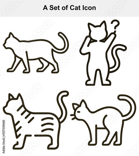 Set of cat icons isolated on white background in line art style