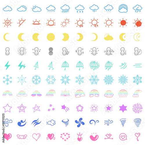 Colorful weather icon sticker set with no background for digital planners
