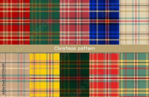 クリスマスカラータータンチェックシームレスパターン背景ベクターイラスト素材セット