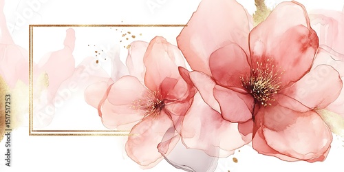 Fototapeta Naklejka Na Ścianę i Meble -  Elegant watercolor blush pink flowers with gold accents