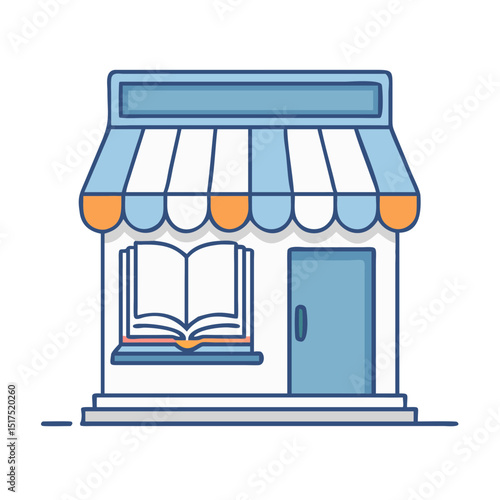 Illustration of a charming little bookstore with an open book display