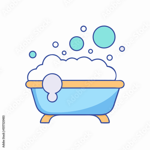 Delightful cartoon bathtub filled with fluffy bubbles and whimsical bubble decorations