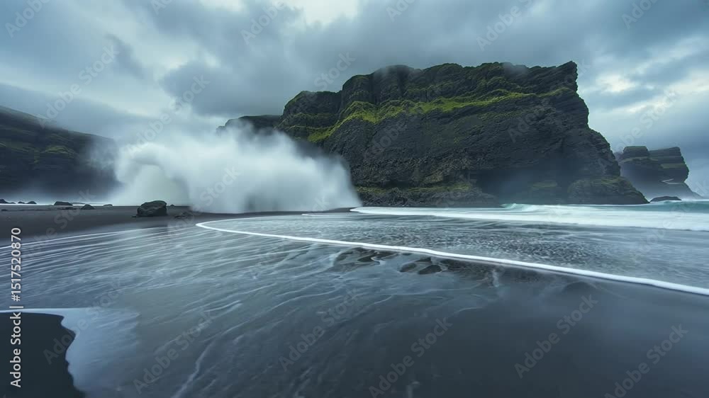 The Rugged Coastline: A powerful wave crashes against a rocky coastline, the dark cliffs and turbulent sea creating a dramatic, awe-inspiring scene of natural beauty. The Rugged Coastline: A powerful wave crashes against a rocky coastline, the dark cliffs and turbulent sea creating a dramatic, awe-inspiring scene of natural beauty.