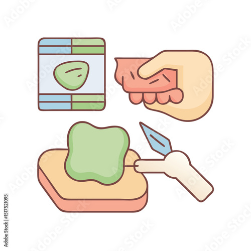 Vector Icon Illustration of Crafting Soap with a Knife and Packaging
