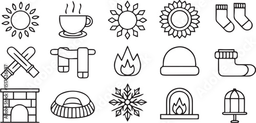 Warmth Icons Editable Cozy Environment Line Art Vector Set