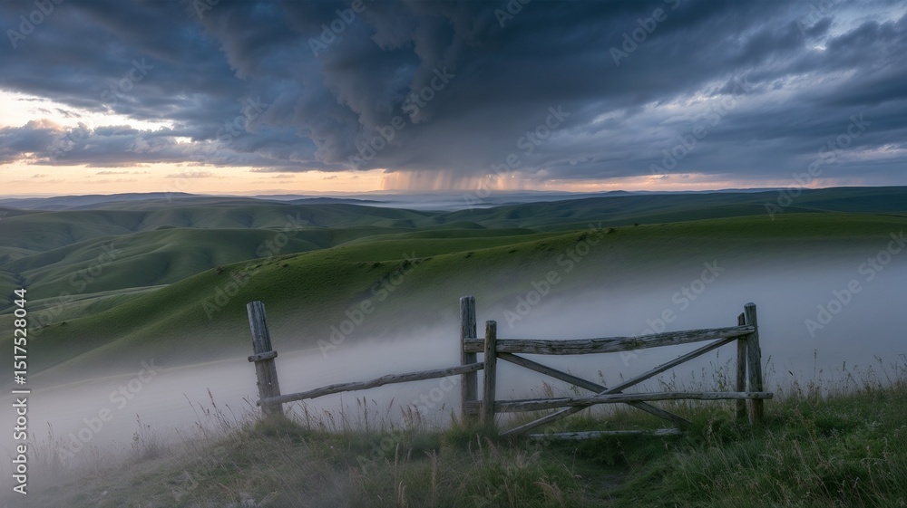 Fototapeta premium landscape with rain and dramatic clouds over hills