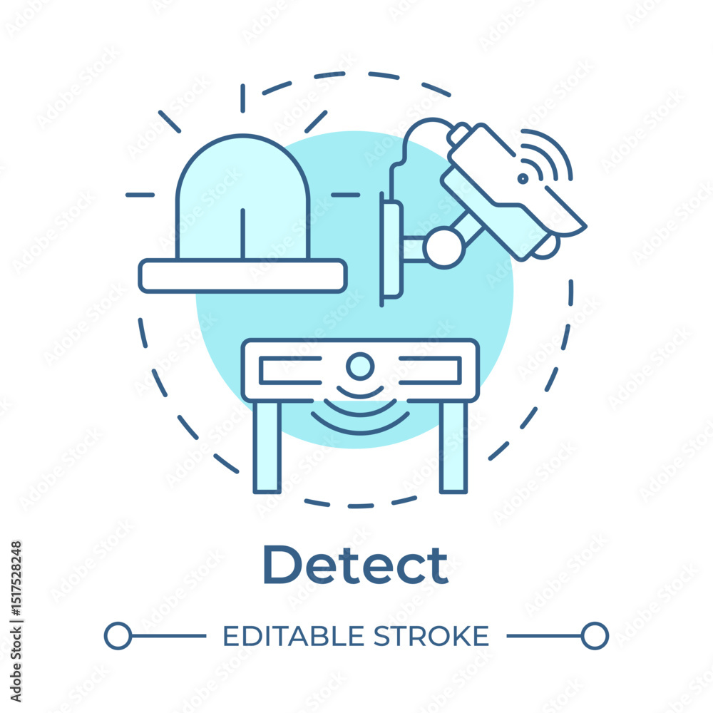 Fototapeta premium Detect threats soft blue concept icon. Physical security ecosystem. Identify risks. First line of defense. Round shape line illustration. Abstract idea. Graphic design. Easy to use in booklet