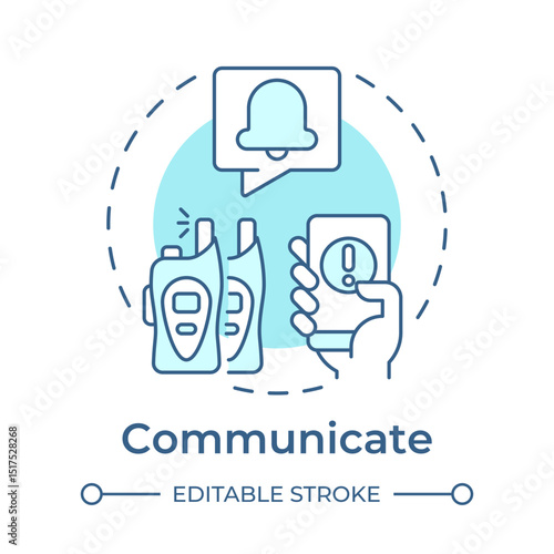 Communicate soft blue concept icon. Physical security ecosystem. Coordination between emergency systems. Round shape line illustration. Abstract idea. Graphic design. Easy to use in booklet