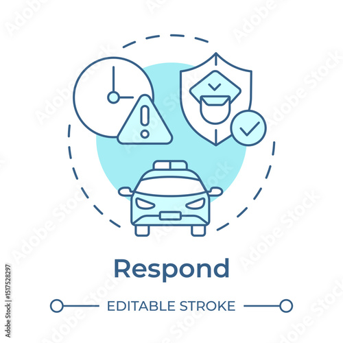 Respond soft blue concept icon. Physical security ecosystem. Action based on analyzed threats. Protection. Round shape line illustration. Abstract idea. Graphic design. Easy to use in booklet