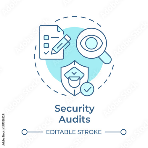 Security audits soft blue concept icon. Component of physical protection system. Evaluate effectiveness. Round shape line illustration. Abstract idea. Graphic design. Easy to use in booklet
