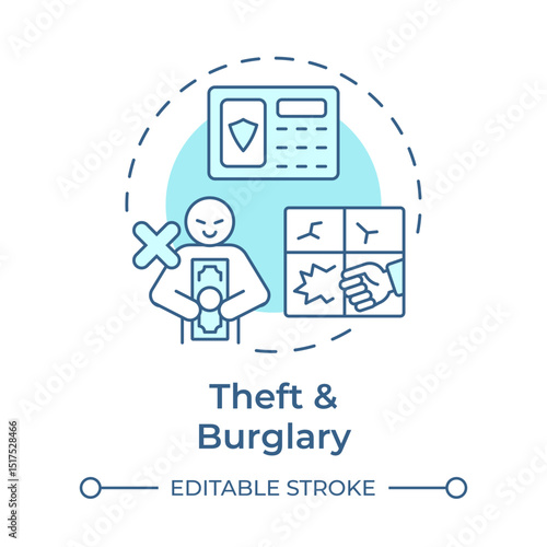 Theft and burglary soft blue concept icon. Physical security threat and risk. Illegal removal of property. Round shape line illustration. Abstract idea. Graphic design. Easy to use in booklet