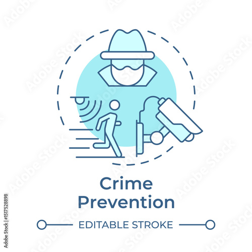 Crime prevention soft blue concept icon. Benefit of physical security. Controlling access to vulnerable areas. Round shape line illustration. Abstract idea. Graphic design. Easy to use in booklet