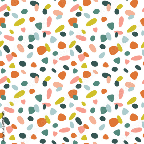 Seamless Tropical Terrazzo Pattern with Colorful Organic Shapes, Modern Exotic Abstract Design Inspired by Nature for Summer Decor and Textile Projects