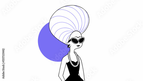 Vector Stylish character with oversized hair and sunglasses, exuding confidence and elegance