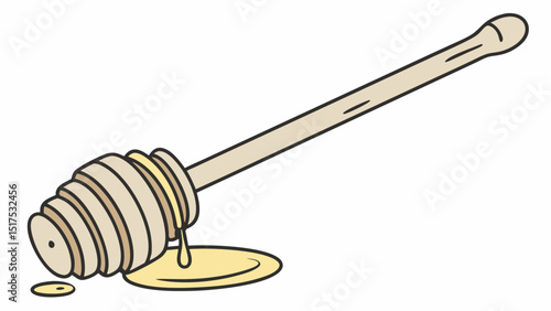 Vector wooden honey drizzler with honey dripping from it, creating sweet and inviting scene