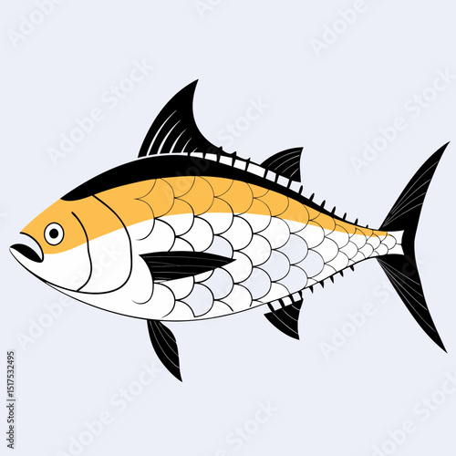 Vector colorful tuna fish illustration with distinct patterns and fins, showcasing its vibrant design