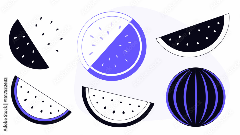 Vector Fresh watermelon slices in various styles and colors create vibrant and playful design Vector Fresh watermelon slices in various styles and colors create vibrant and playful design
