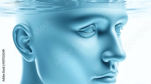 Wallpaper Mural 3d rendering of a human face in blue water with ripples. Torontodigital.ca