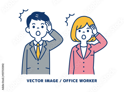 うっかりミスをする、ビジネスマンのシンプルなベクターイラスト素材＿男女セット